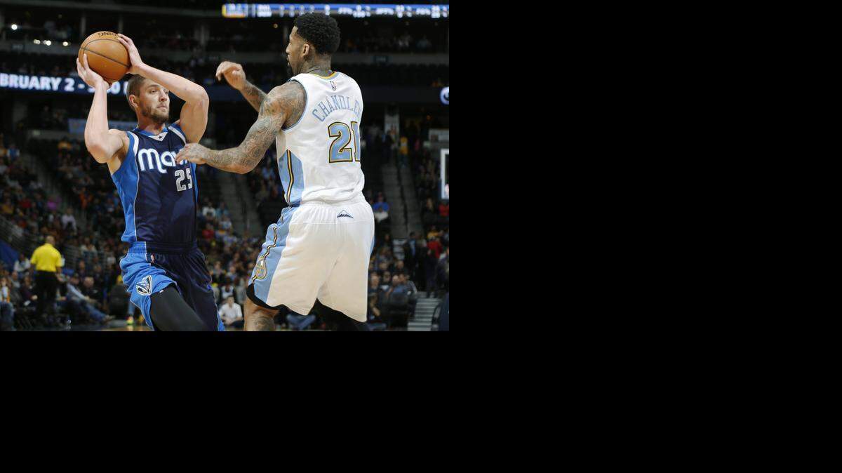 
Dallas Mavericks forward Chandler Parsons, left, and guard Monta Ellis were the only regular starters in Wednesday’s lineup against Wilson Chandler and the Nuggets. Parsons should have his regular starting cast back for Friday night’s game.


