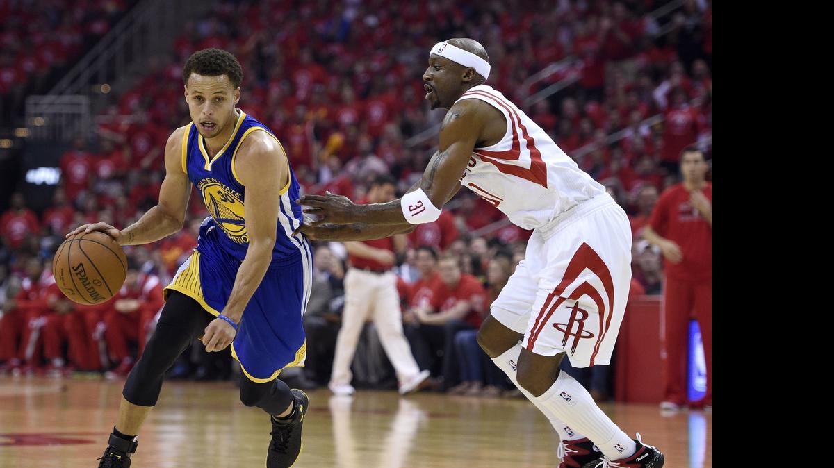 
Golden State’s super-quick guard Stephen Curry is hard to cover off the dribble.

