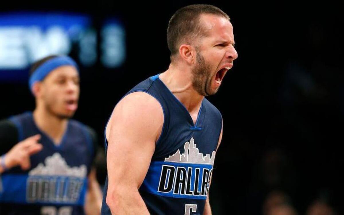 Fiery Dallas Mavericks guard J.J. Barea reacts after hitting a 3-point basket in the second half against the Brooklyn Nets on Sunday in New York. Barea scored 20 points in the victory.