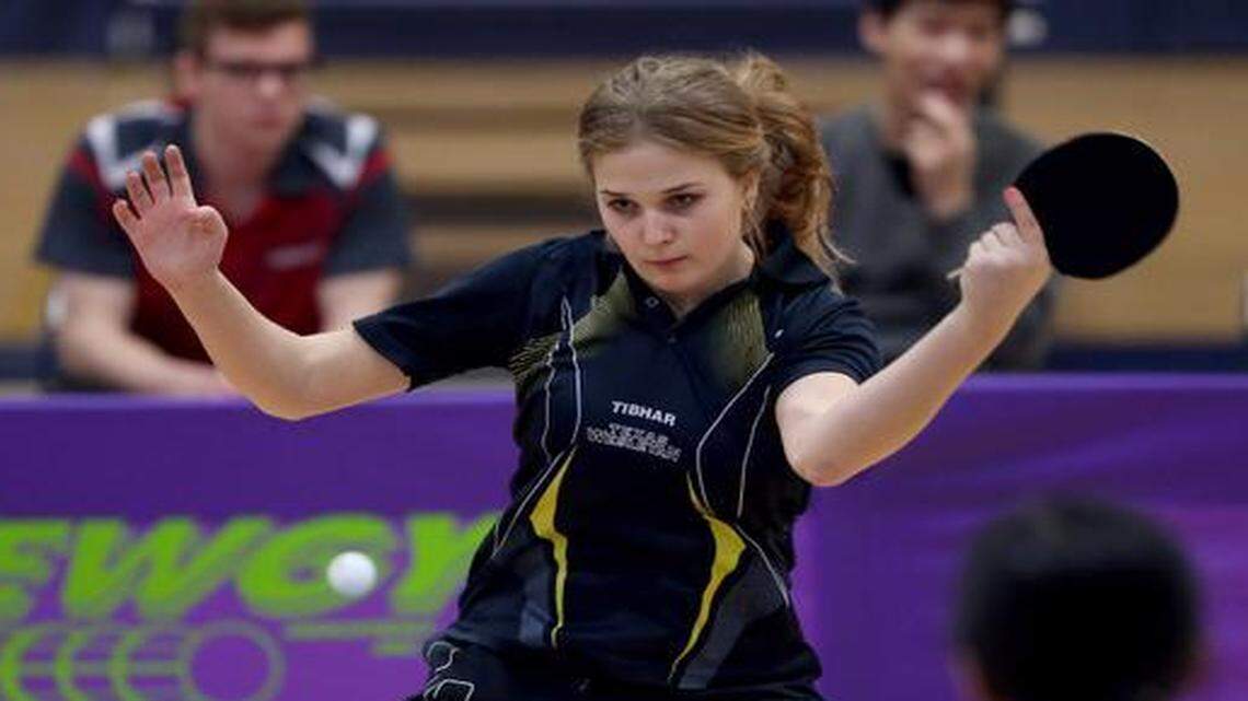 
Anastasia Rybka, in action during a February tournament, and the Texas Wesleyan table tennis team were guests of Dallas Mavericks coach Rick Carlisle at Wednesday’s game at American Airlines Center.


