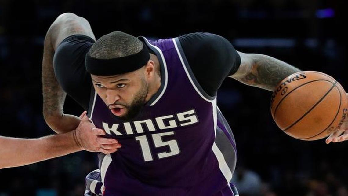 , Sacramento Kings center DeMarcus Cousins, right, has been traded to the New Orleans Pelicans, news outlets including The Associated Press reported. A person familiar with the situation said Sunday that the Kings have agreed to trade Cousins and Omri Casspi to the Pelicans in exchange for Tyreke Evans, 2016 first-round draft pick Buddy Hield, Langston Galloway and first- and second-round draft picks this summer.