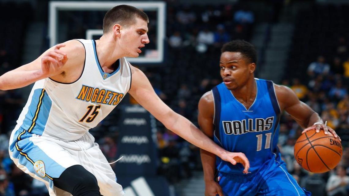 Mavericks rookie guard Yogi Ferrell, right, struggled Monday against the Nuggets and Nikola Jokic, scoring 15 points on 4-of-11 shooting in Dallas’ 110-87 defeat.