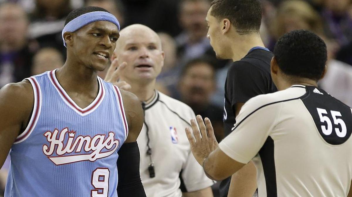Kings guard Rajon Rondo, left, has found success in Sacramento, if not with always with the officials, after a tough half-season time with the Dallas Mavericks.
