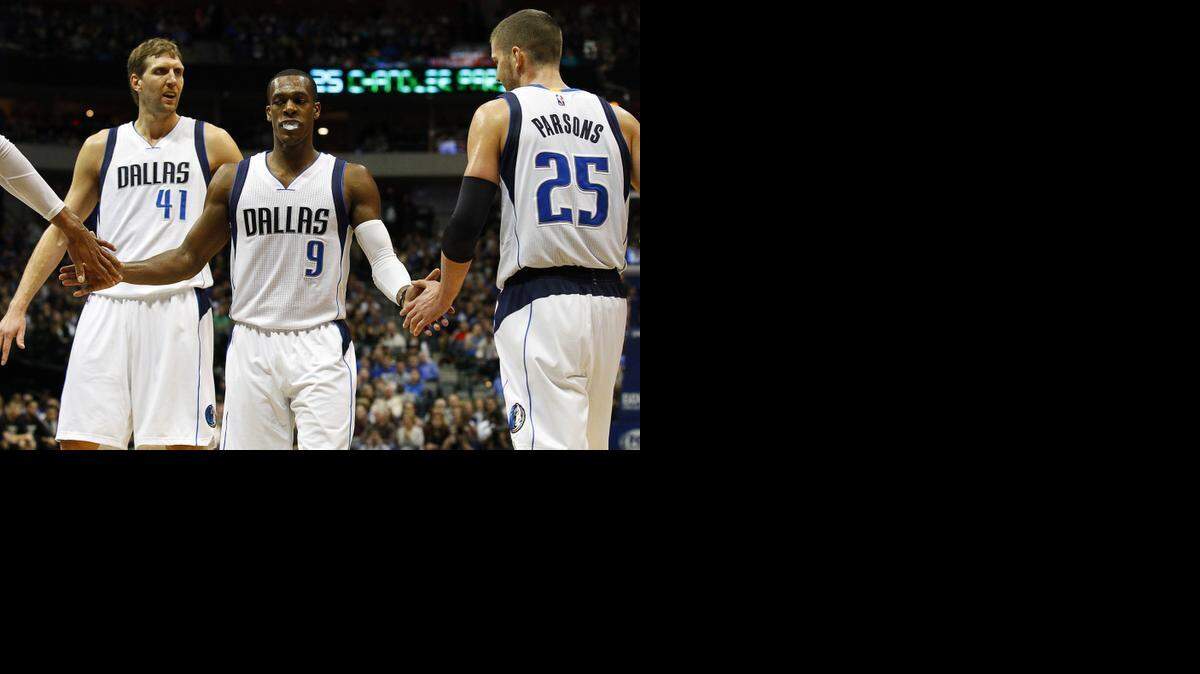 
Mavericks guard Rajon Rondo, middle, and forward Chandler Parsons are counted on more in the absence of Monta Ellis.



