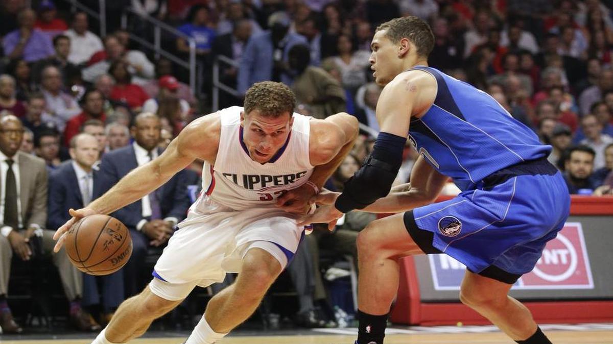 Blake Griffin, left, had 26 points and 10 rebounds to lead the Clippers past Dwight Powell and the Mavericks 104-88 in their first meeting Oct. 29. The teams play again Tuesday in Dallas.