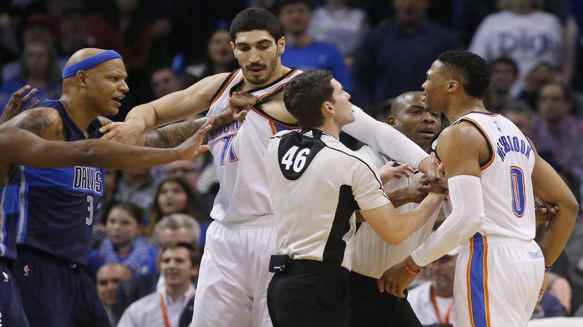Mavericks forward Charlie Villanueva, left, and Thunder guard Russell Westbrook, right, were both ejected from the meeting between these teams earlier this month.