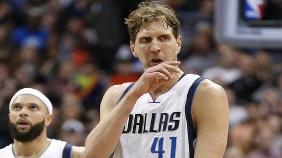 Dallas Mavericks forward Dirk Nowitzki, with guard Deron Williams, welcomes a long break after a rigorous schedule in January and February. “We paid for it,” Nowitzki says of the schedule the Mavs have played.