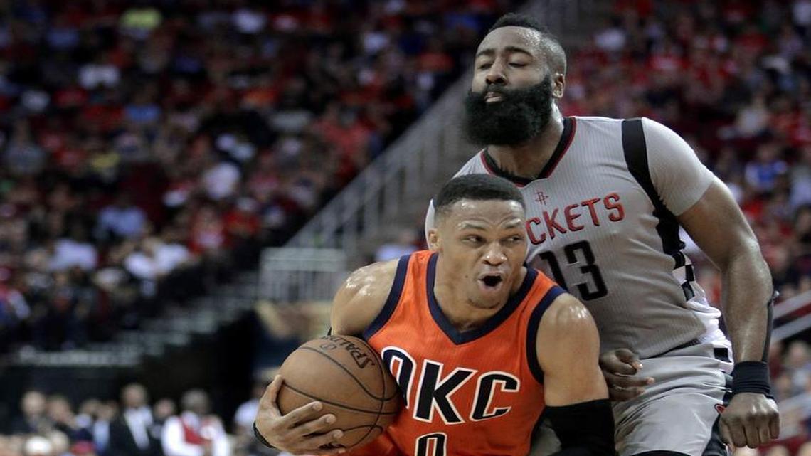 Thunder star Russell Westbrook posted his 36th triple-double of the season Sunday against James Harden and the Rockets. But Houston beat Oklahoma City 137-125.