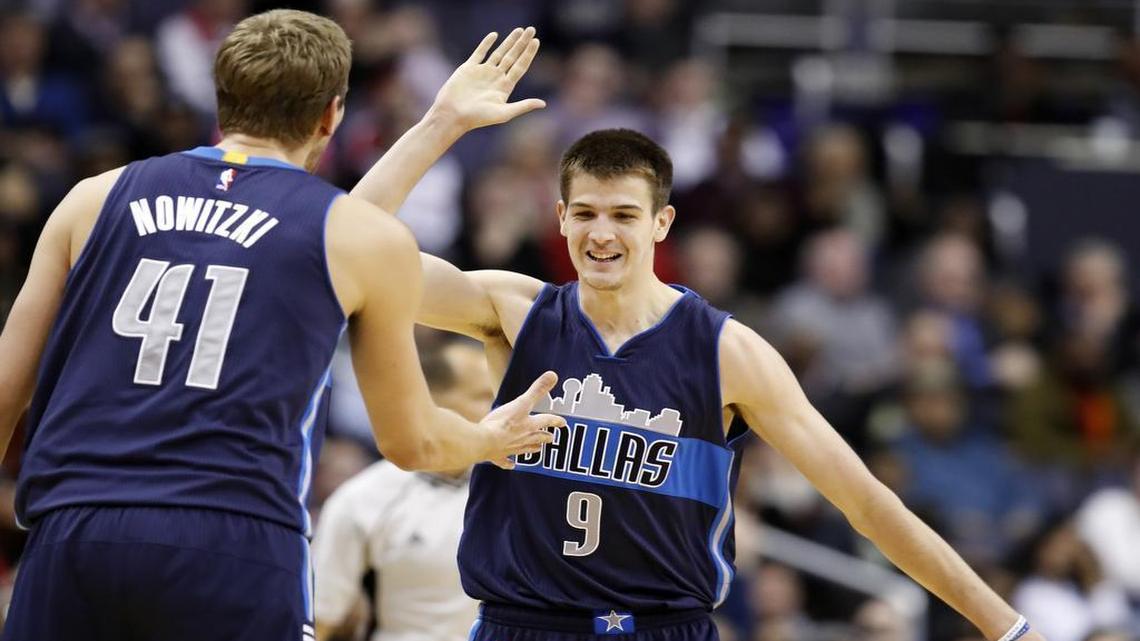 Forward Nicolas Brussino, right, will likely be one of the many talented, young players the Dallas Mavericks will showcase during the NBA Summer League in July.