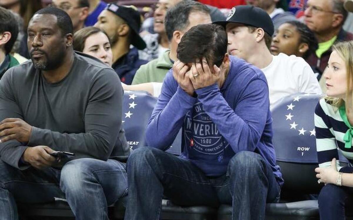 Dallas Mavericks owner Mark Cuban reacts to a missed basket by the Mavericks against the Philadelphia 76ers during the third quarter at the Wells Fargo Center in Philadelphia on Friday, March 17, 2017. The Sixers won 116-74. The loss was a costly one in the Mavericks’ belated playoff push.
