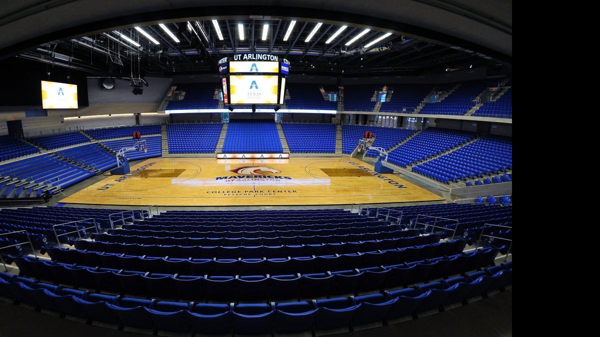 
The view from the 2,800-square-foot Hospitality Suite. Sneak preview inside College Park Center, the new, 7,000-seat special events center at The University of Texas at Arlington before the Feb. 1 grand opening extravaganza. Shot at UTA College Park Center in Arlington, TX, Wednesday, Jan. 25, 2012. 
