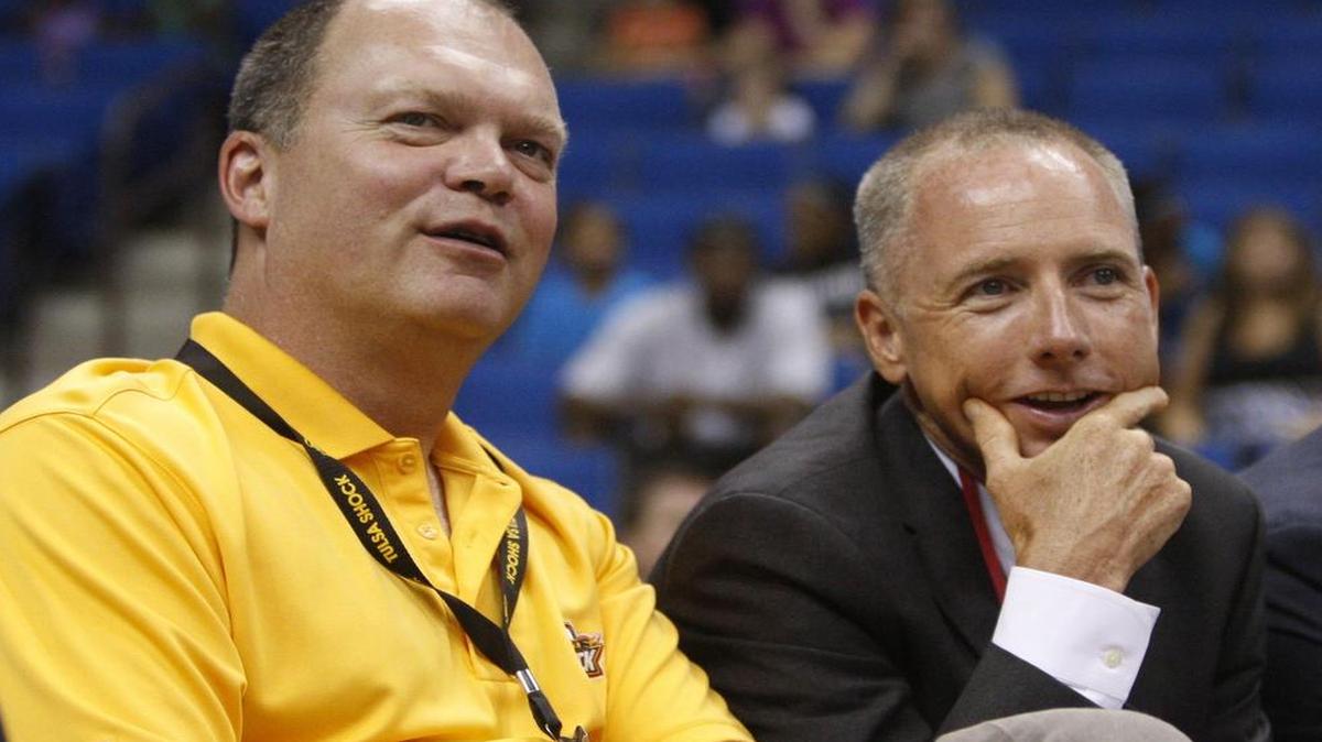 
Tulsa Shock majority owners Bill Cameron, left, and David Box, in this photo from 2011, have decided to move the WNBA team from Tulsa to the Dallas-Fort Worth market.

