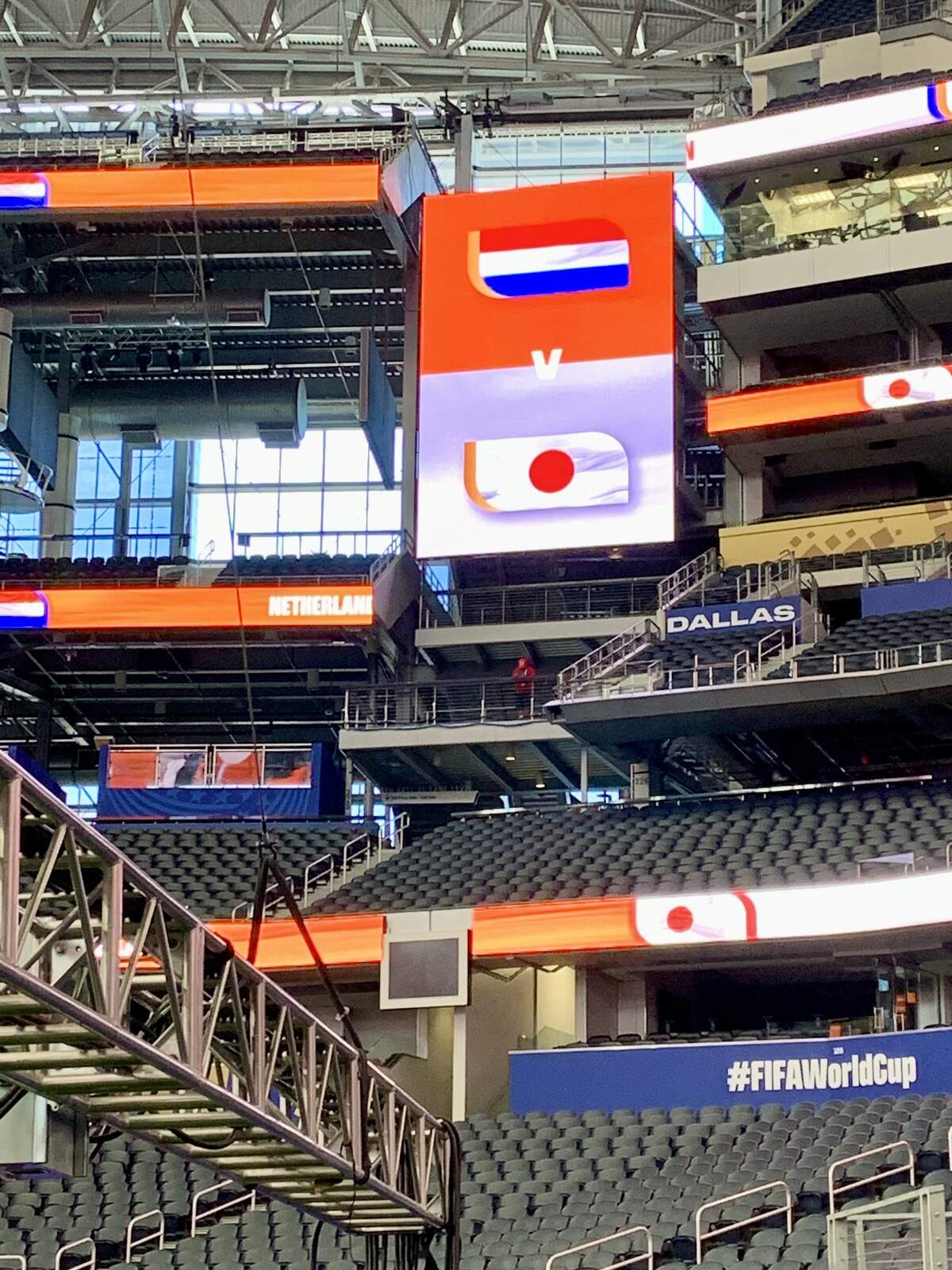 Signage for the Japan-Netherlands match is seen at AT&T Stadium in advance of the World Cup on Wednesday in Arlington