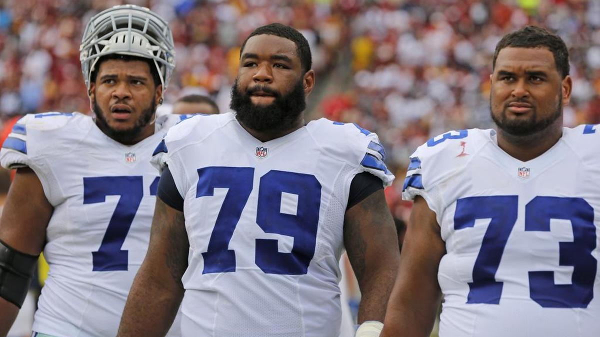 Cowboys tackle Chaz Green (79) could start in place of Tyron Smith (77) again this week.