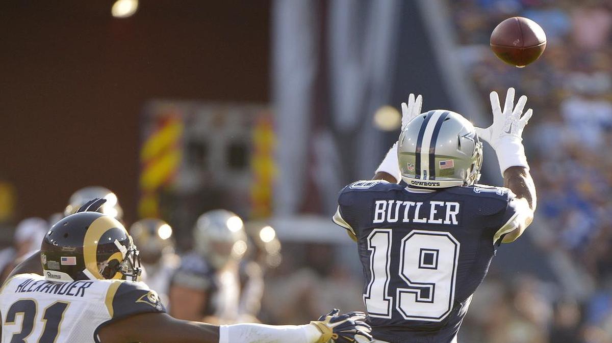 The NFL will be tracking the footballs in every preseason game, including this catch by Dallas Cowboys wide receiver Brice Butler against the Los Angeles Rams.