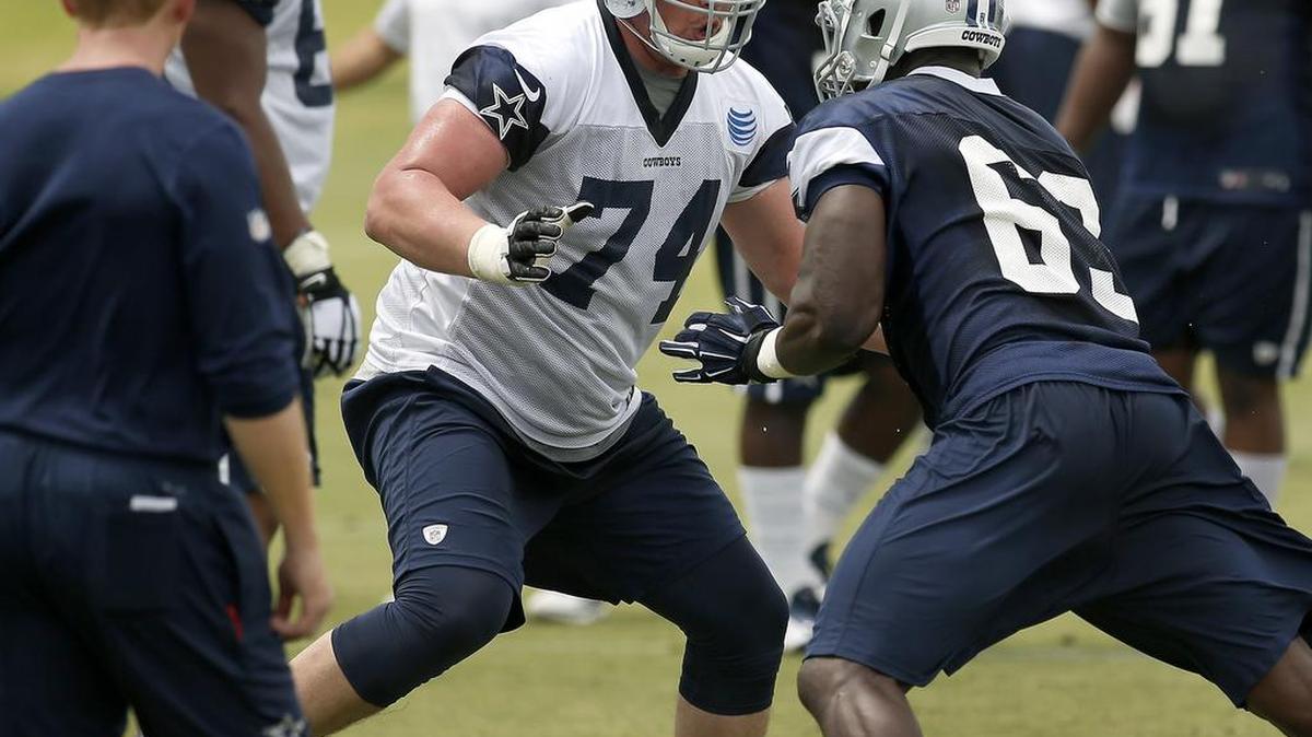 
Offensive tackle R.J. Dill, left, was a longshot to make the Dallas Cowboys roster. He was suspended four games by the NFL on Friday.
