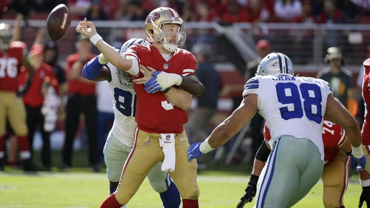 The Cowboys were racing each other to 49ers quarterback C.J. Beathard, who was sacked five times by DeMarcus Lawrence and company.