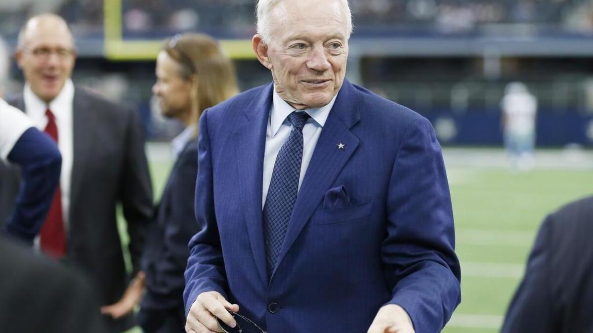 
Dallas Cowboys owner Jerry Jones on the sidelines before an NFL football game against the Atlanta Falcons on Sunday, Sept. 27, 2015, in Arlington, Texas. Atlanta won 39-28.
