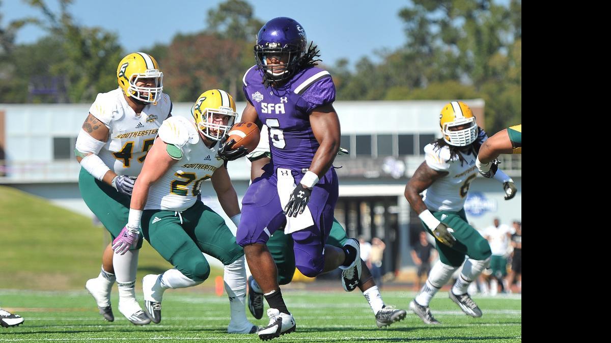
Former Stephen F. Austin standout Gus Johnson had 21 100-yard rushing games and six 200-rushing yard games in his career.
