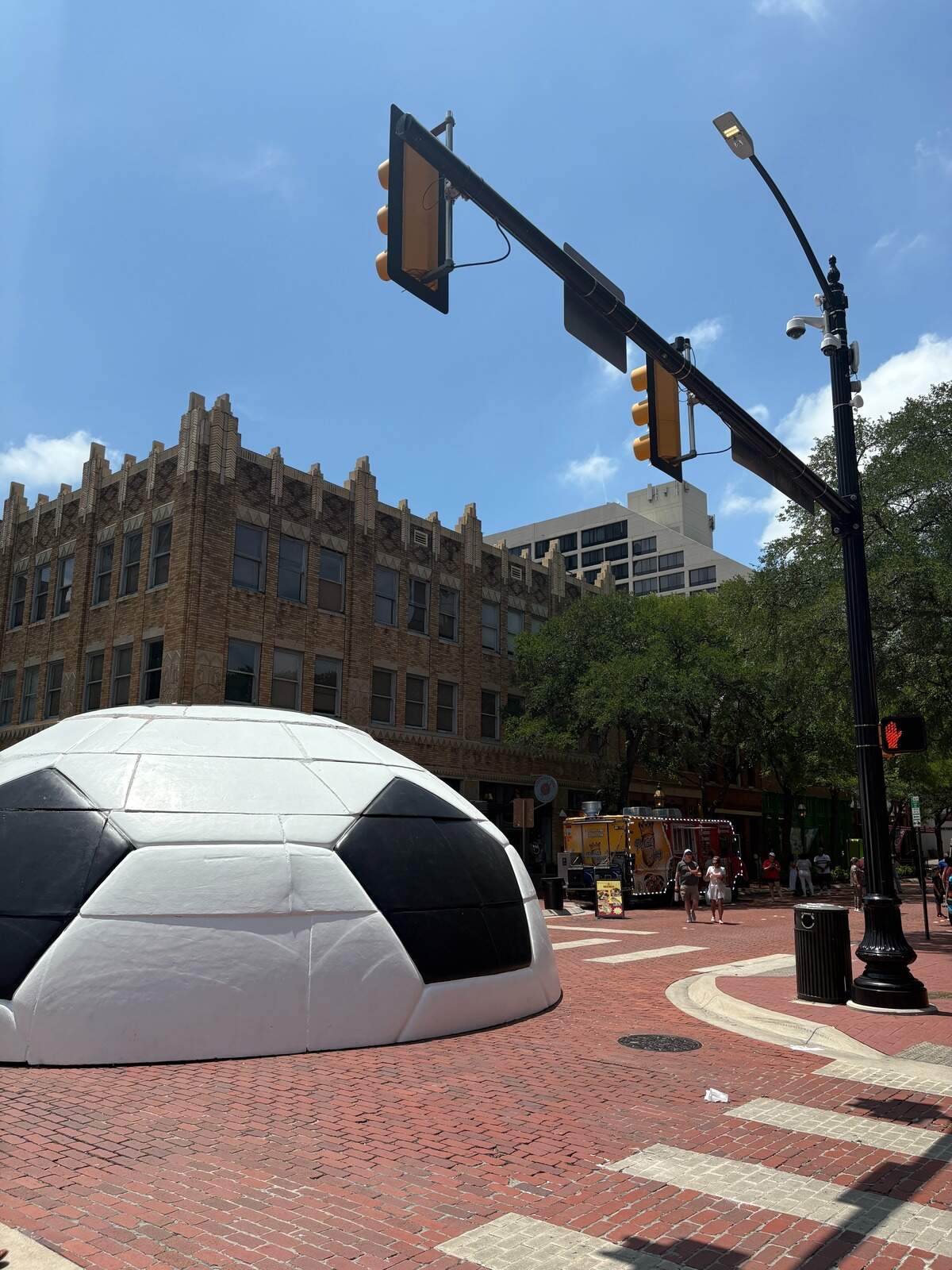 Fans gather in Sundance Square for a World Cup watch party during the Japan-Netherlands game on Sunday, June 14, 2026, in Fort Worth.