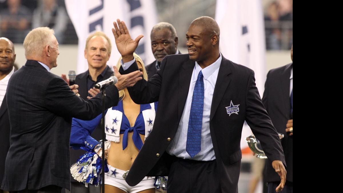 
Hall of Famer and former Dallas Cowboys great Charles Haley, right, will be the honorary starter for Saturday’s Firestone 600 Verizon IndyCar Series race at Texas Motor Speedway.
