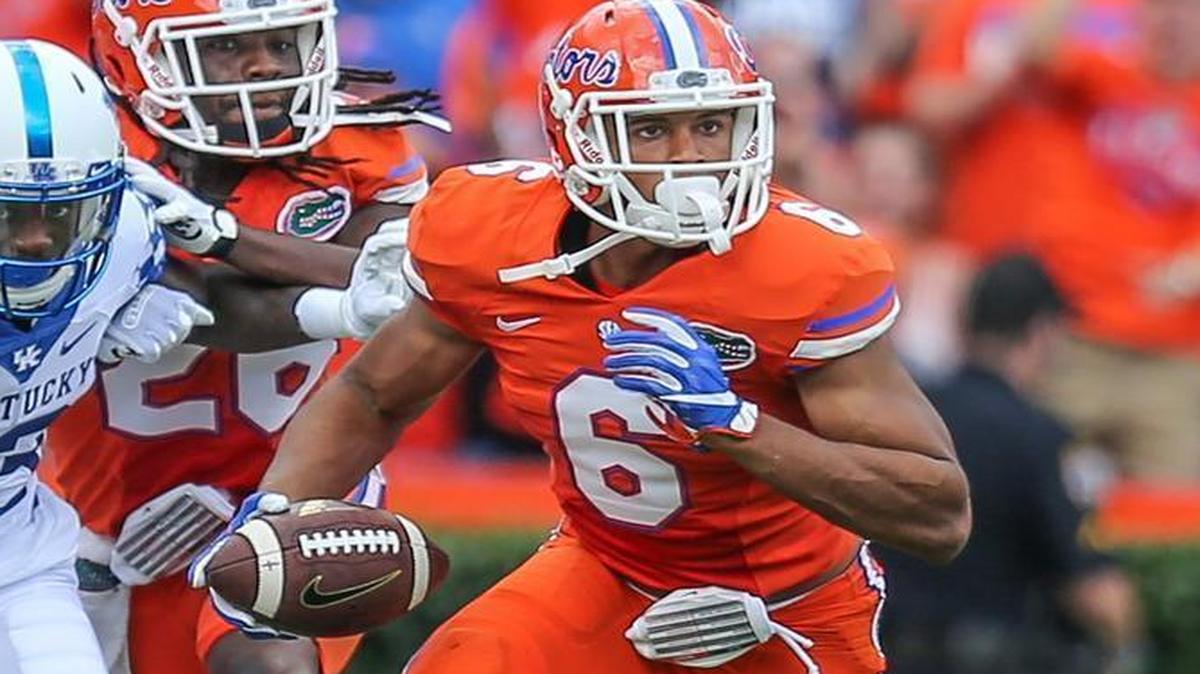 Florida defensive back Quincy Wilson (6) runs the ball after an interception against Kentucky. He’s first-round draft material who could go to the Dallas Cowboy at No. 28.