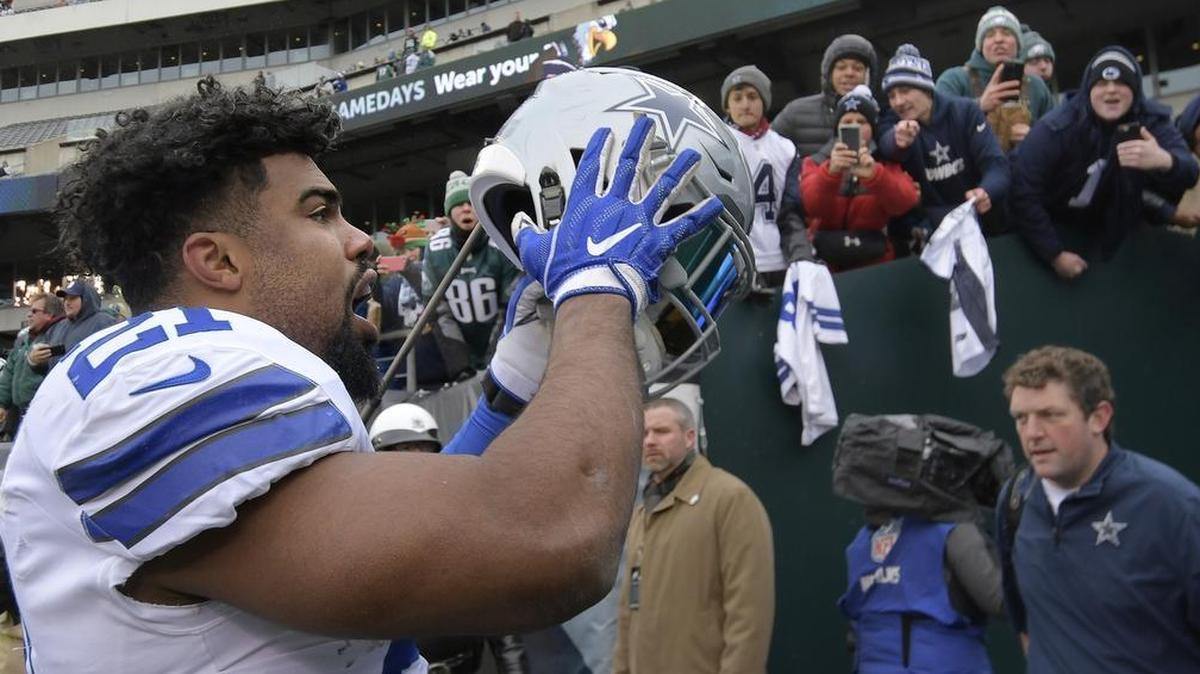 Ezekiel Elliott walks away from a difficult season that included a six-game suspension, but he still managed to rush 983 yards on 242 carries after gaining 103 yards Sunday against the Eagles.
