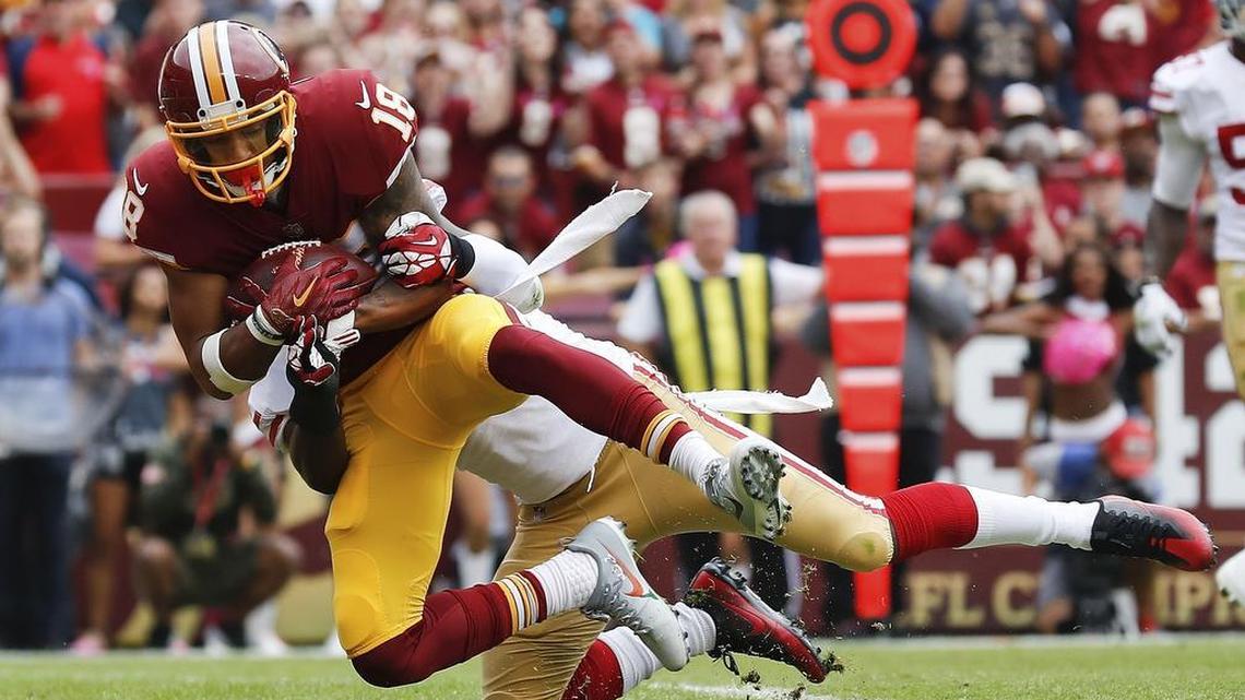 Washington wide receiver Josh Doctson is getting more active in the Redskins’ offense. He has two touchdown catches this season, including this catch against San Francisco.