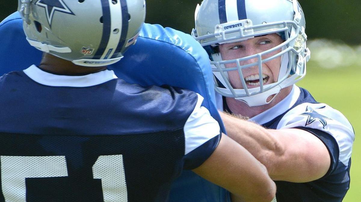 
Dallas Cowboys middle linebacker Sean Lee (50) and Dallas Cowboys outside linebacker Kyle Wilber (51) at Valley Ranch in Irving, TX, Wednesday, June 3, 2015.
