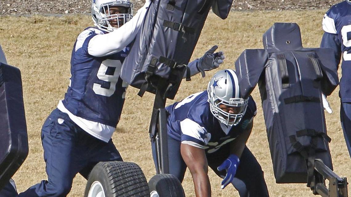 Cowboys defensive end Randy Gregory (94) returned to practice Thursday, readying for his season debut Monday.