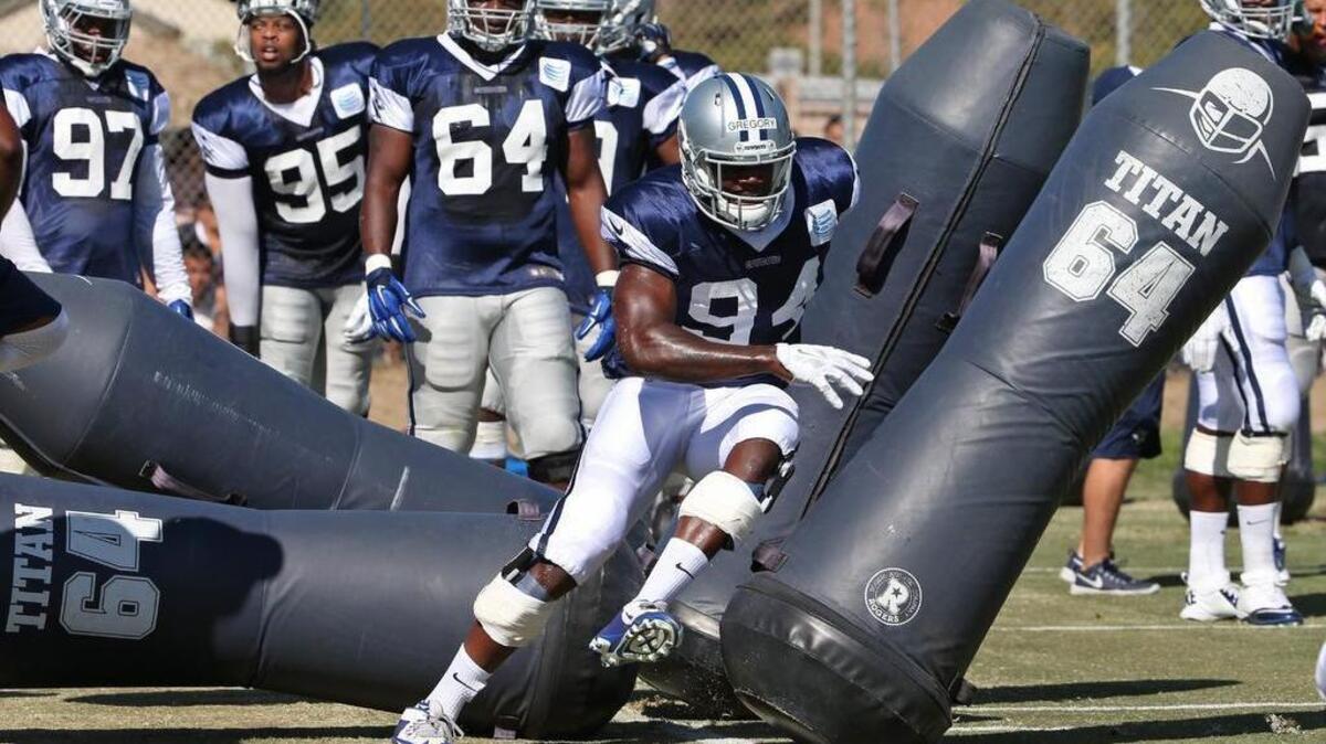 
After three weeks of training camp in Oxnard, Calif., and three preseason games, the Dallas Cowboys must start trimming their roster. Randy Gregory (94) is a surefire keeper, but other decisions won’t be so clear cut.
