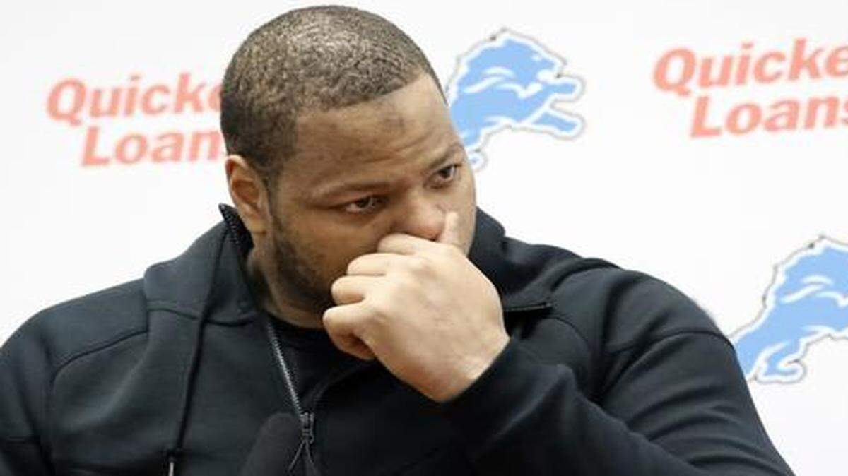 
Lions defensive tackle Ndamukong Suh fights back tears after Sunday’s loss to the Cowboys. “I just didn’t expect this outcome. It’s sickening,” he said.

