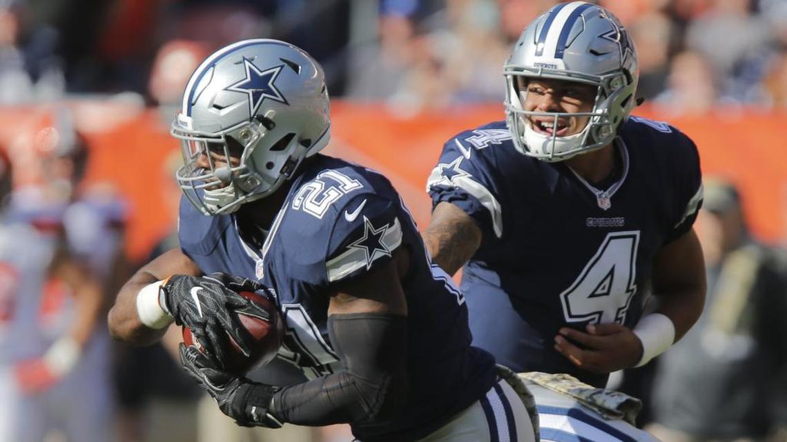Dak Presoctt (right) and Ezekiel Elliott will try their hand at baseball on Monday.