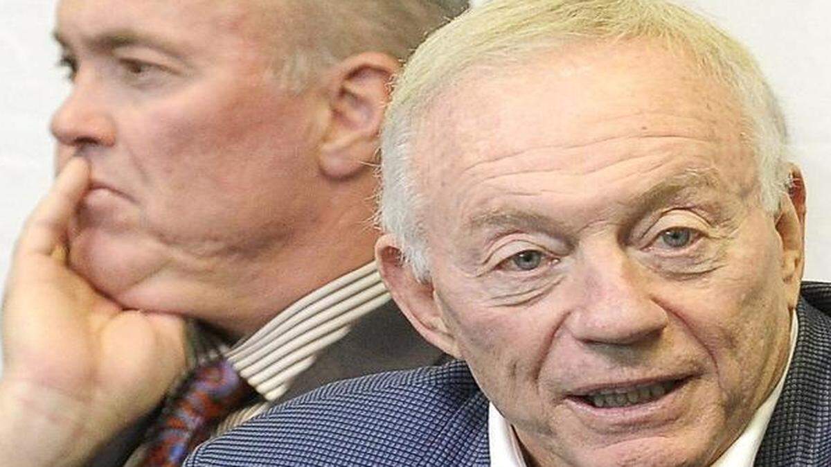 
Jerry Jones, right, and Stephen Jones discussed domestic violence Tuesday. 
