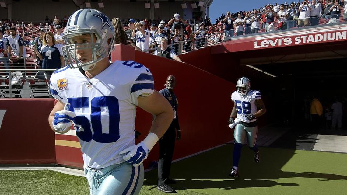 Dallas Cowboys middle linebacker Sean Lee, taking the field before Sunday’s game against the 49ers, had five tackles including two for loss.