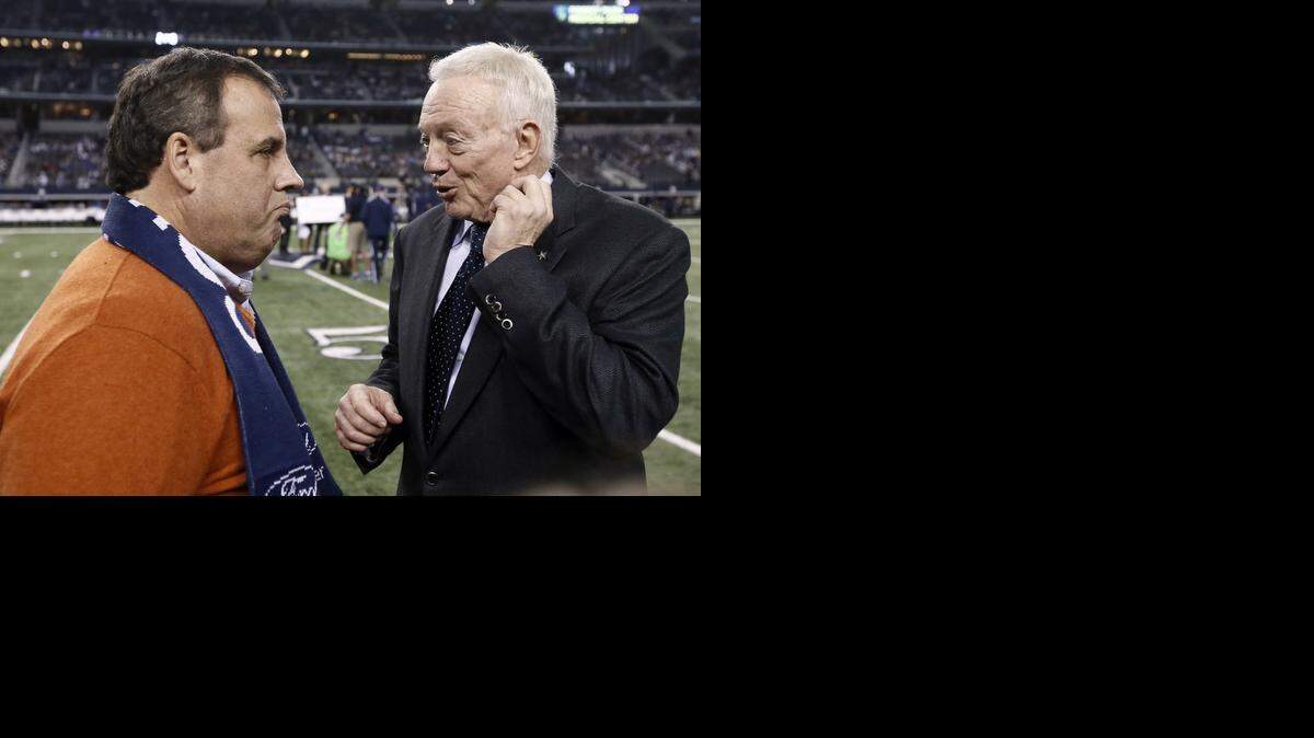 
 New Jersey Gov. Chris Christie, left, talks with Dallas Cowboys team owner Jerry Jones before the game against the Indianapolis Colts on Dec. 21. 
