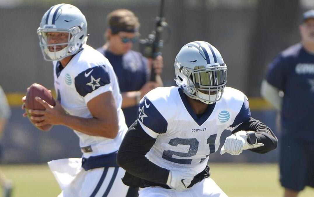 Cowboys running back Ezekiel Elliott, blocking for quarterback Dak Prescott, practiced for the second consecutive day after a two-week break to nurse a hamstring injury.