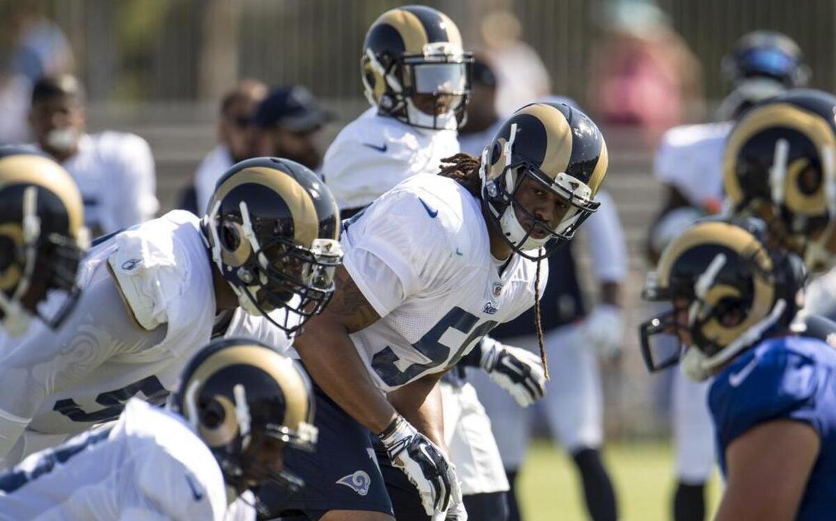 The Los Angeles Rams are practicing at the Crawford Athletic Complex at the University of California, Irvine.