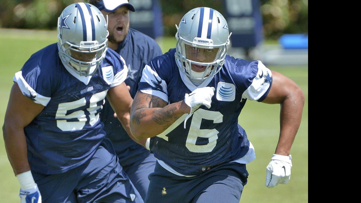 
Greg Hardy, right, and the Dallas Cowboys are waiting on the results of Hardy’s appeal of a 10-game suspension.


