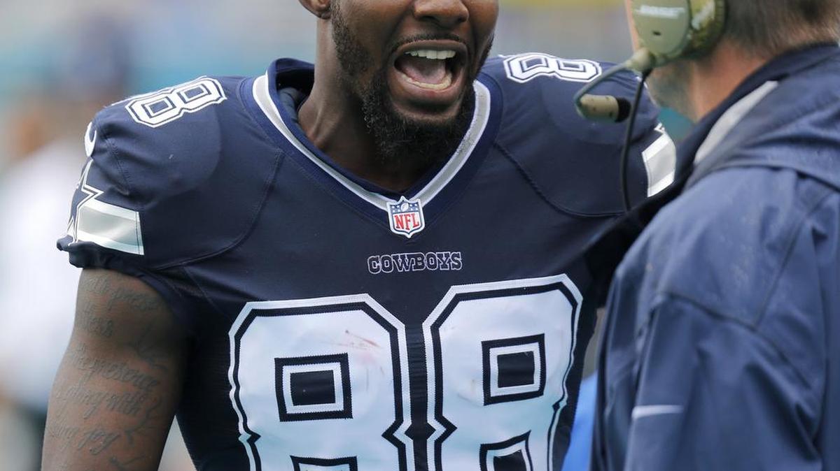 Dallas Cowboys wide receiver Dez Bryant (88) is animated as he talks about the coverage he is seeing on him in the first half Sunday against the Miami Dolphins. The Cowboys won 24-14.