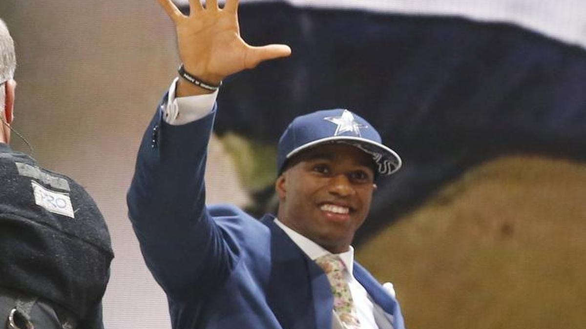 
Connecticut cornerback Byron Jones celebrates after being selected by the Cowboys on Thursday night.
