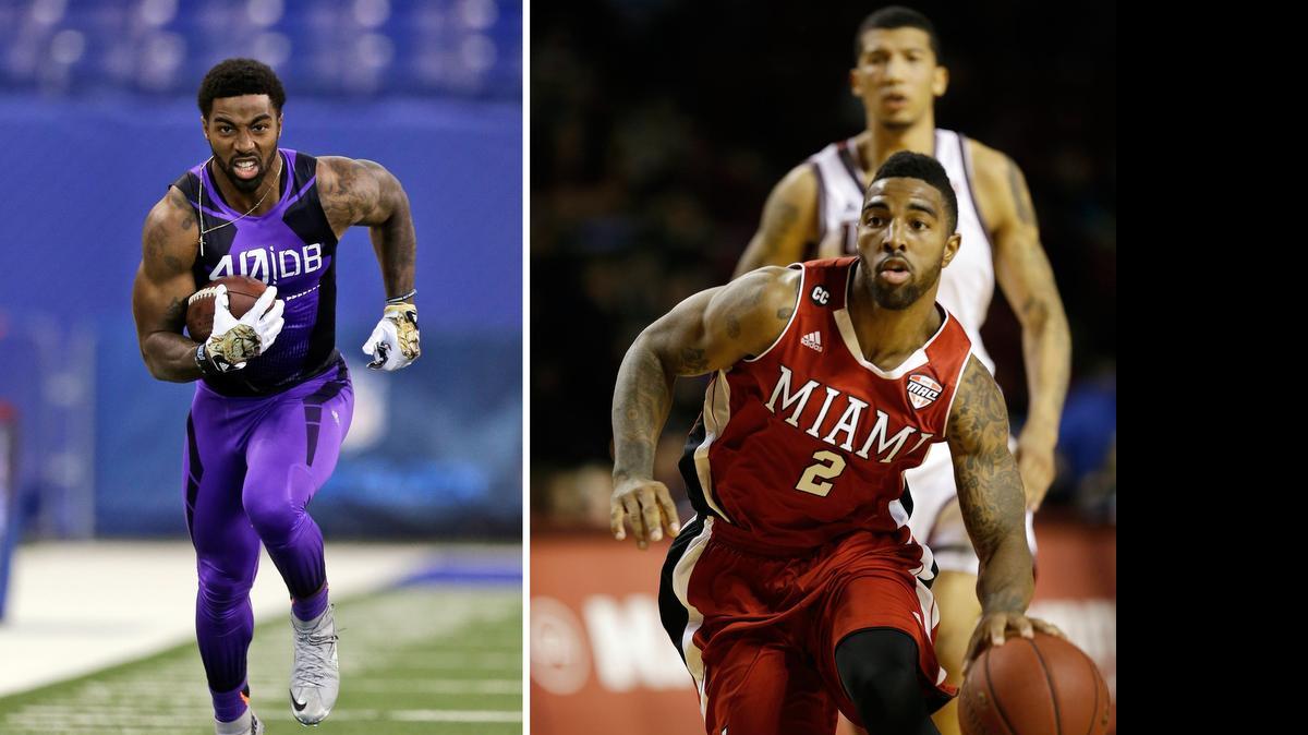 
Miami of Ohio two-sport standout Quinten Rollins will likely be selected on the second day of the NFL Draft. In his final year, the basketball guard decided to give football a shot and played cornerback so well that he's expected to get drafted this weekend.

