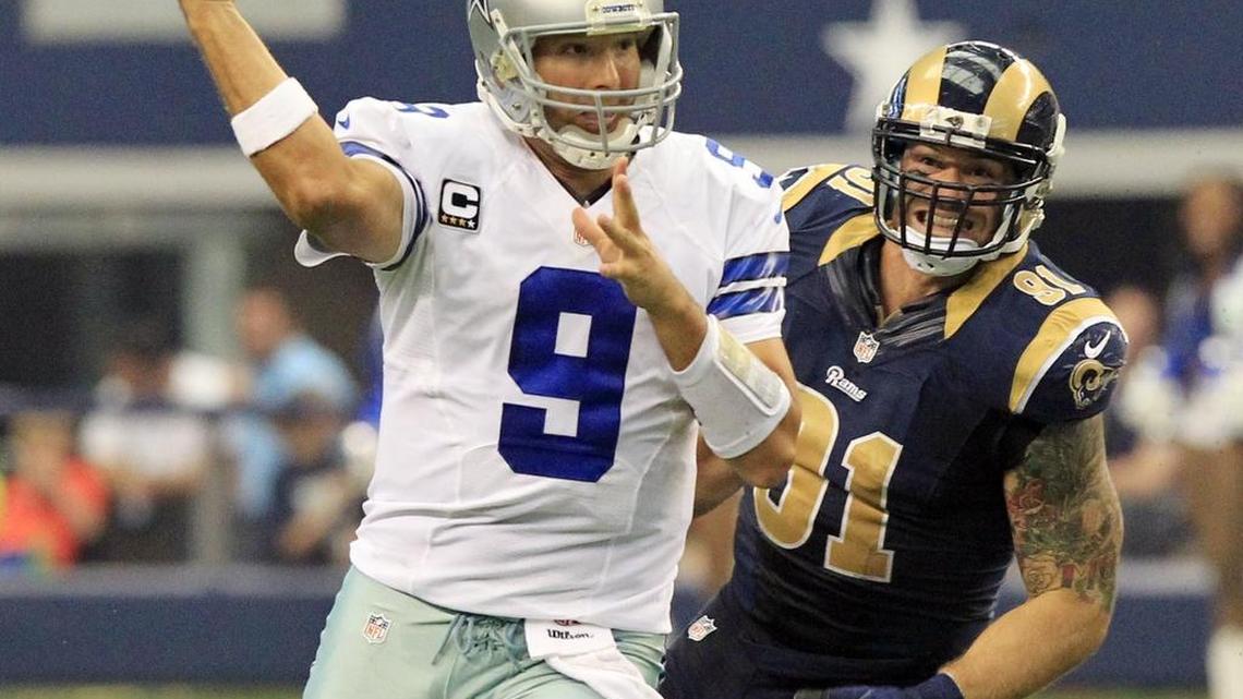 Former Rams defensive end Chris Long (right) is expected to visit with the Cowboys.