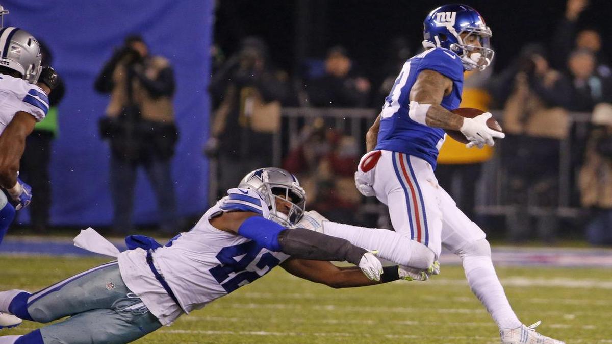 New York Giants wide receiver Odell Beckham scored on a 61-yard catch in the third quarter against Dallas.