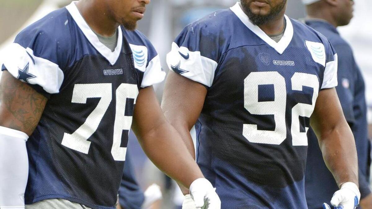 
The Cowboys missed right ends Greg Hardy (76) and Jeremy Mincey (92) Sunday. They also were without Randy Gregory.
