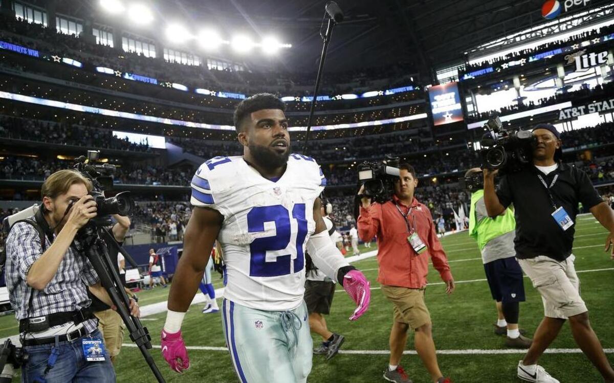 Dallas Cowboys running back Ezekiel Elliott leads the NFL in rushing with 546 yards.