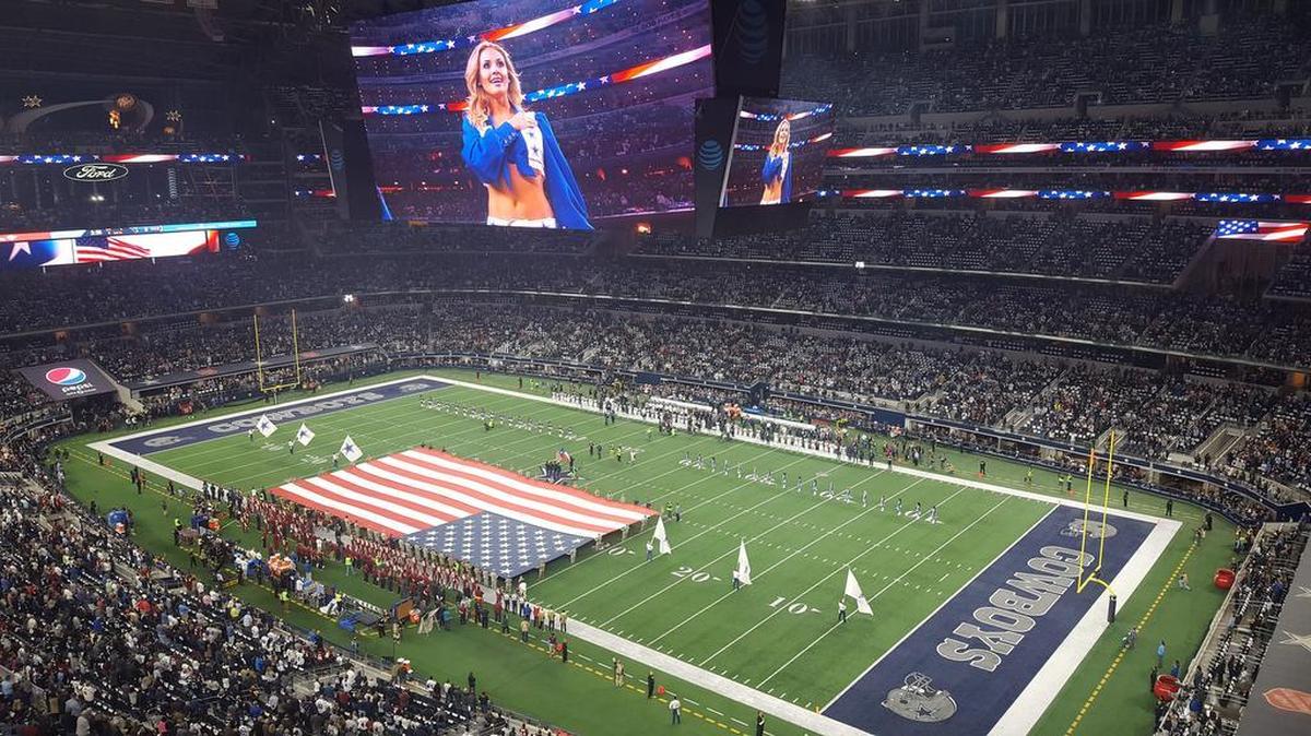 AT&T Stadium was less than half filled during the national anthem before the Dallas Cowboys hosted the Washington Redskins Thursday night.