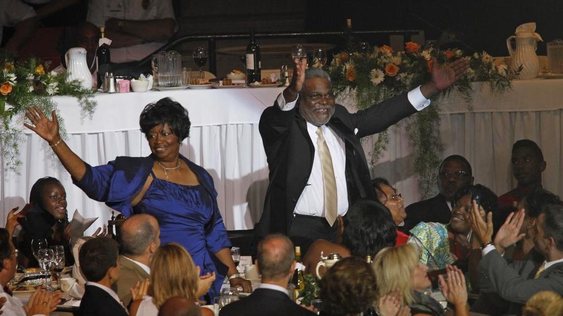 Emmitt Smith's parents, Mary and Emmitt, were introduced to the audience at the Enshrinees Dinner in Canton, Ohio honoring the newest members of the Pro Football Hall of Fame, Friday, August 6, 2010. Mary Smith passed away on Saturday.