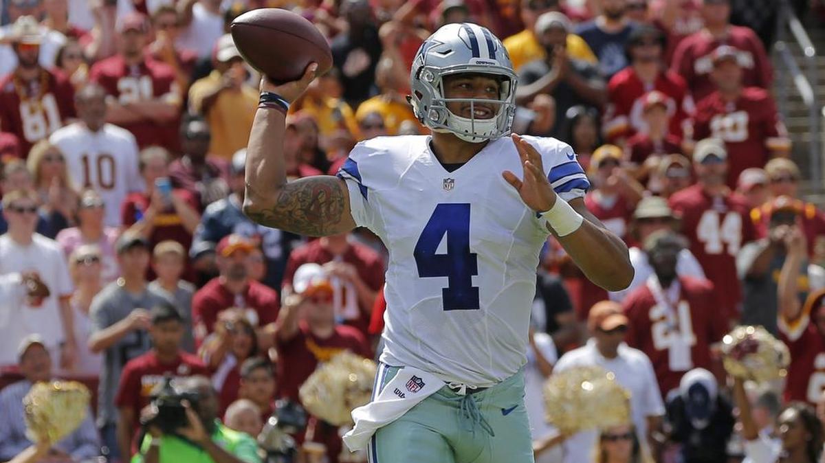 Dallas Cowboys quarterback Dak Prescott (4) earned his first career victory in the 27-23 victory against the Washington Redskins.