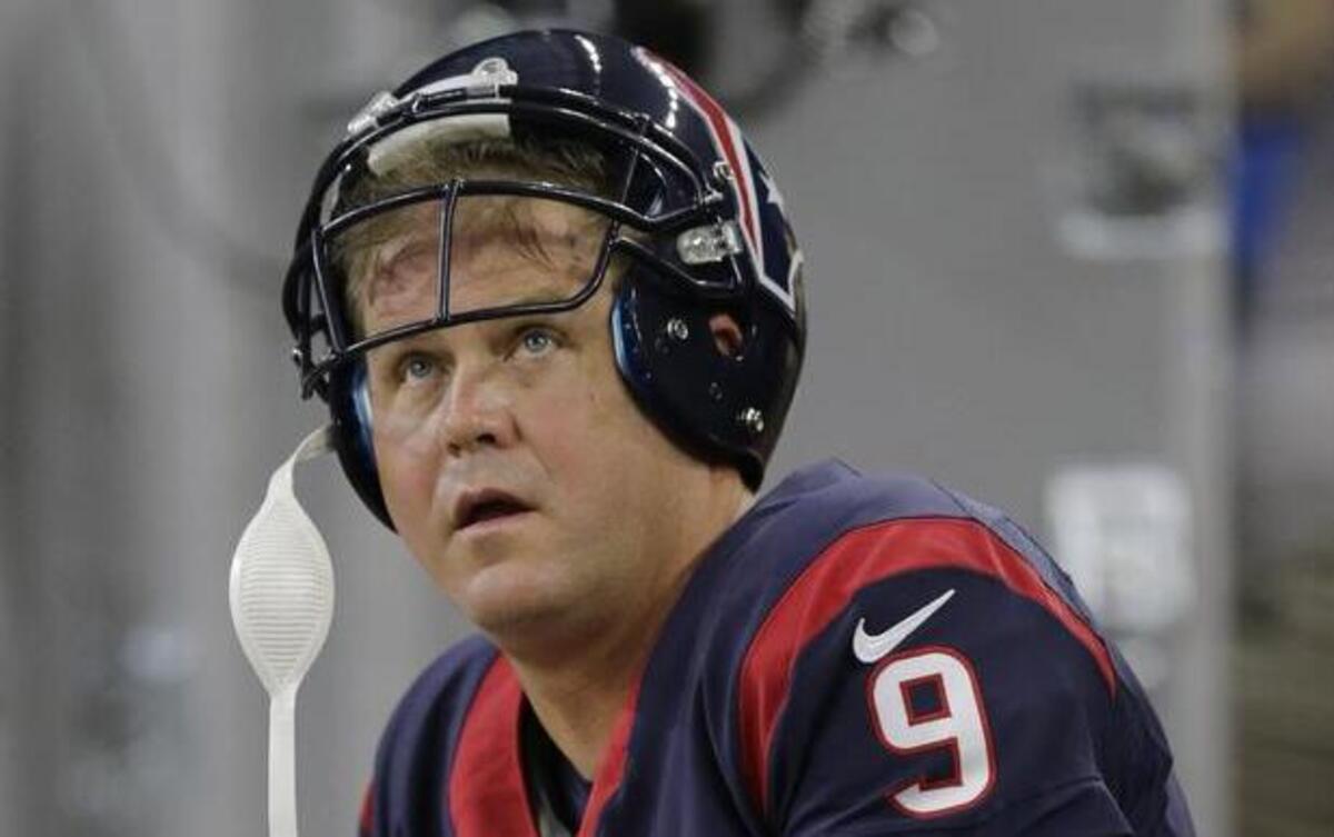 
Houston Texans punter Shane Lechler (9) hit the HD board at AT&T Stadium on Thursday.
